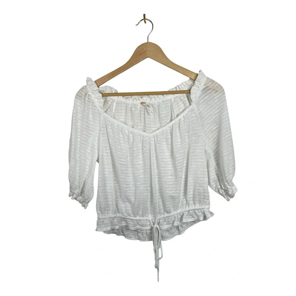 Free People Dorothy Puff Sleeve Peasant Blouse in White Size M - Picture 3 of 12